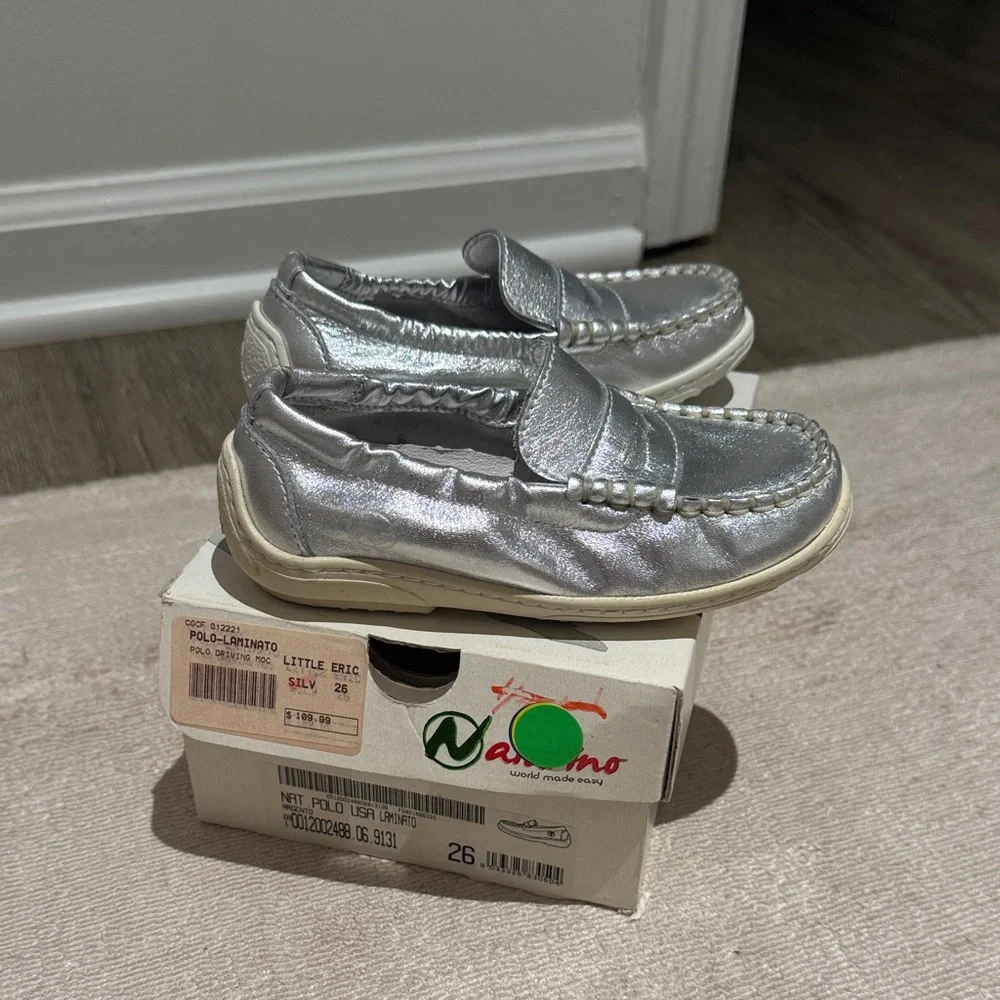Naturino Silver Metallic Kids Penny Loafers